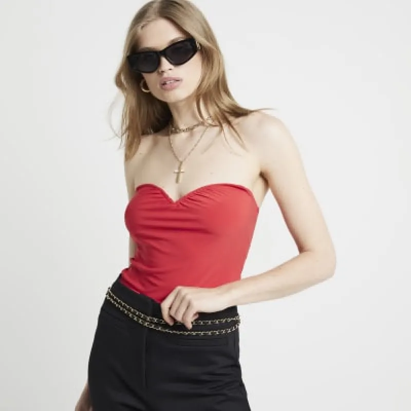 Red Sweetheart Bandeau Top sold by River Island