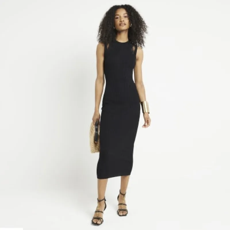 Black ribbed embroidered bodycon midi dress sold by River Island