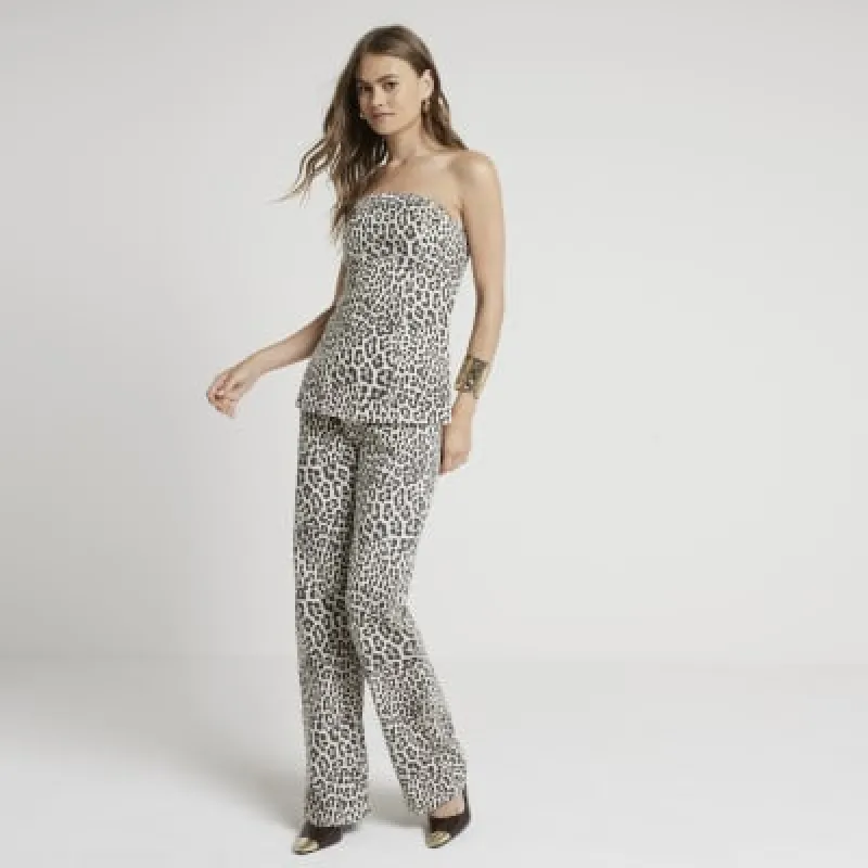 Brown denim leopard print bandeau top sold by River Island