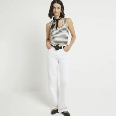 Black Ribbed Stripe Scoop Neck Vest Top sold by River Island