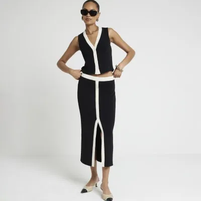 Black knit taped midi skirt sold by River Island