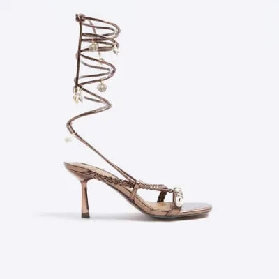 Bronze Shell Detail Lace Up Heeled Sandals sold by River Island
