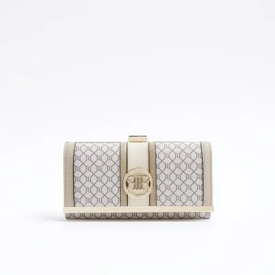 Beige monogram clip top purse sold by River Island