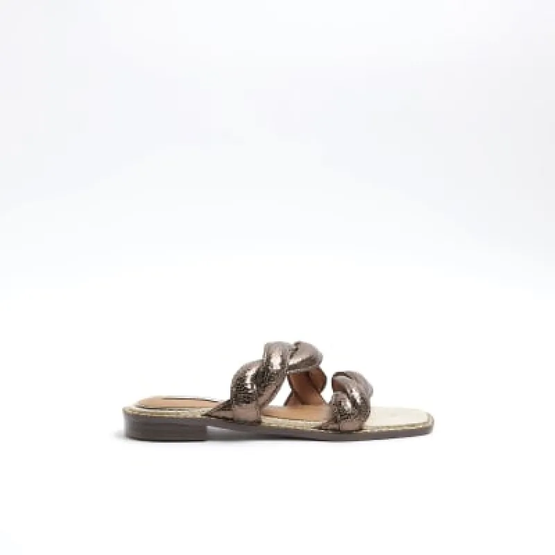 Brown Leather Twisted Mule Sandals sold by River Island