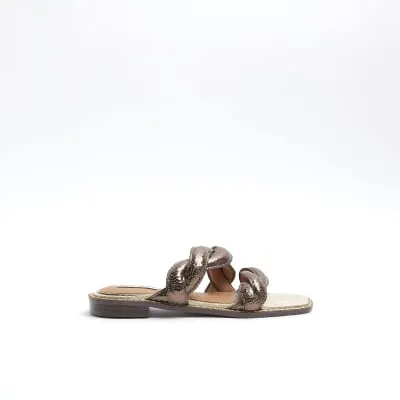 Brown Leather Twisted Mule Sandals sold by River Island