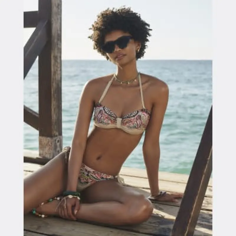 Cream Embroidered Paisley Bandeau Bikini Top sold by River Island
