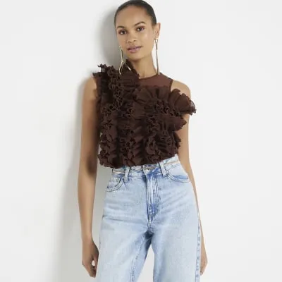 Brown Frill Bodysuit sold by River Island