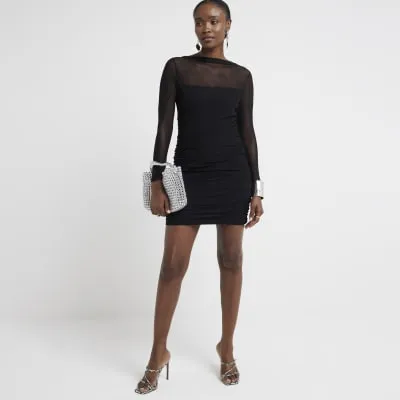 Black mesh ruched bodycon mini dress sold by River Island