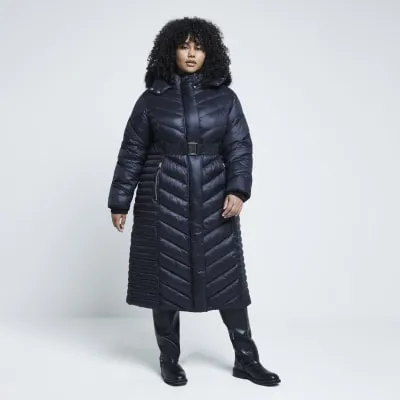 Plus black slim fit longline padded coat sold by River Island