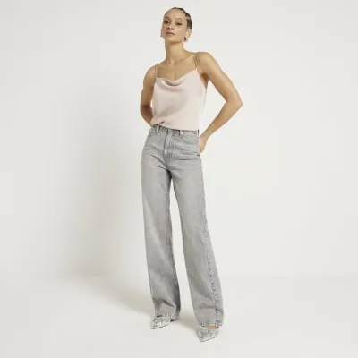 Pink satin diamante strap cami top sold by River Island