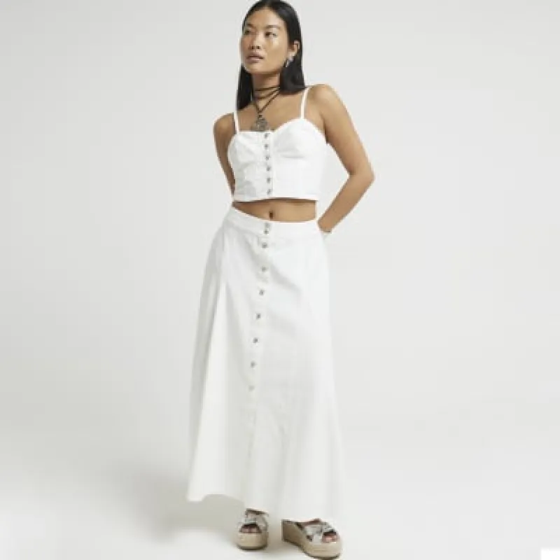 Petite White Denim Crop Cami Top sold by River Island