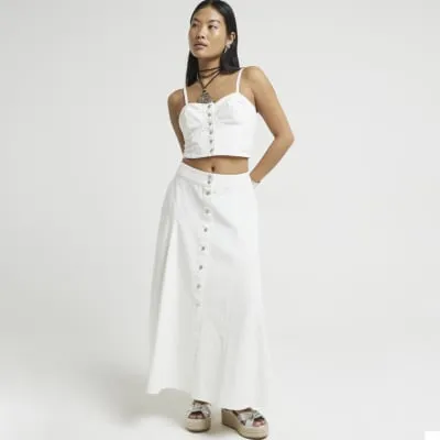 Petite White Denim Crop Cami Top sold by River Island
