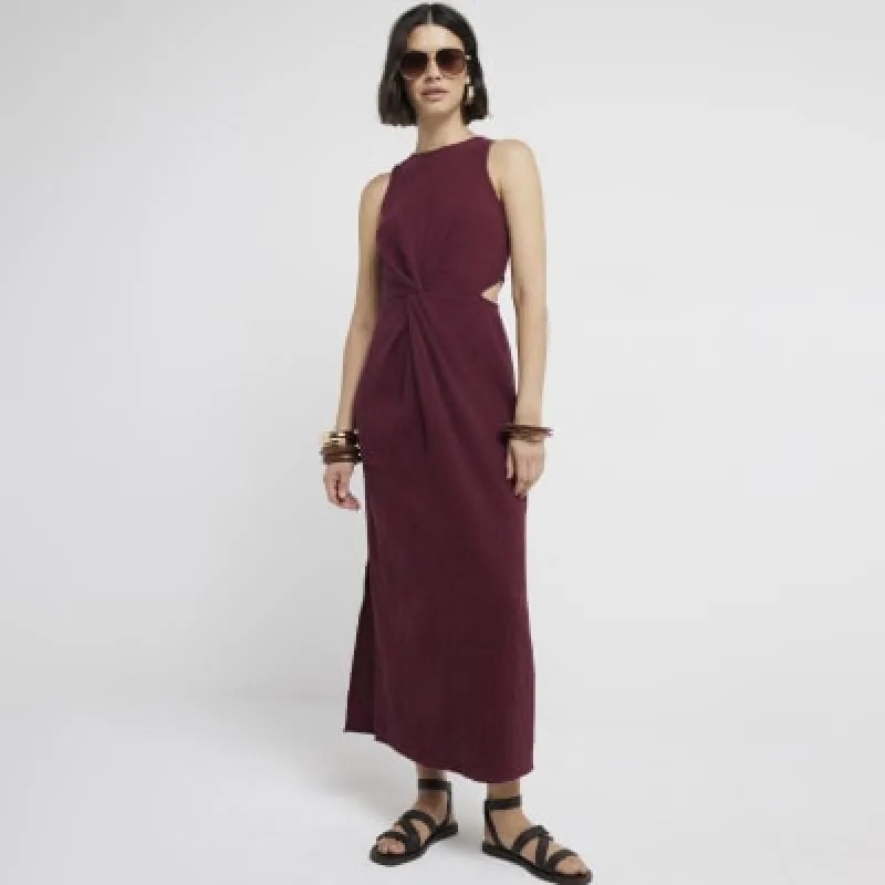 Red textured cut out smock midi dress sold by River Island