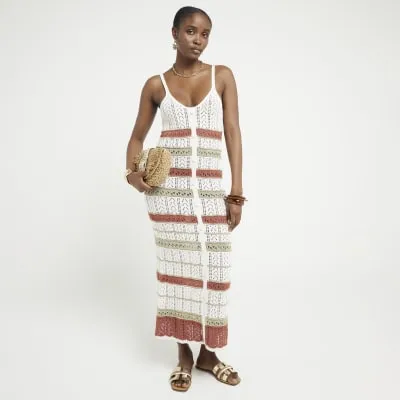 Beige knit metallic crochet maxi dress sold by River Island