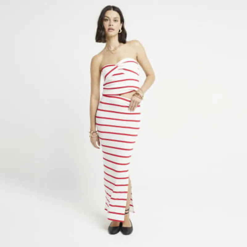 Red stripe knot front bandeau top sold by River Island