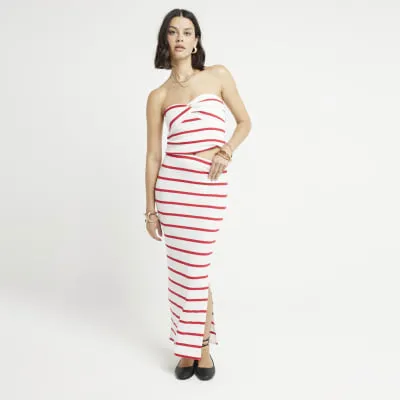 Red stripe knot front bandeau top sold by River Island