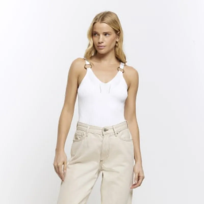 White Ribbed Knit Vest sold by River Island