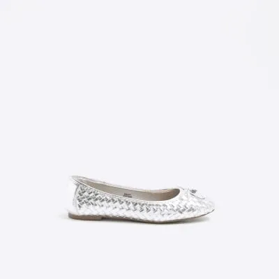 Silver weave bow ballet pumps sold by River Island