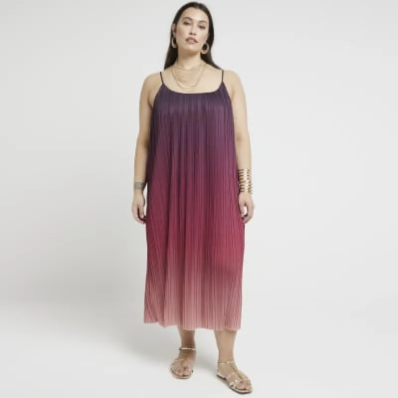 Plus red plisse ombre slip midi dress sold by River Island