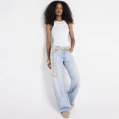 Blue high waisted baggy wide fit jeans sold by River Island