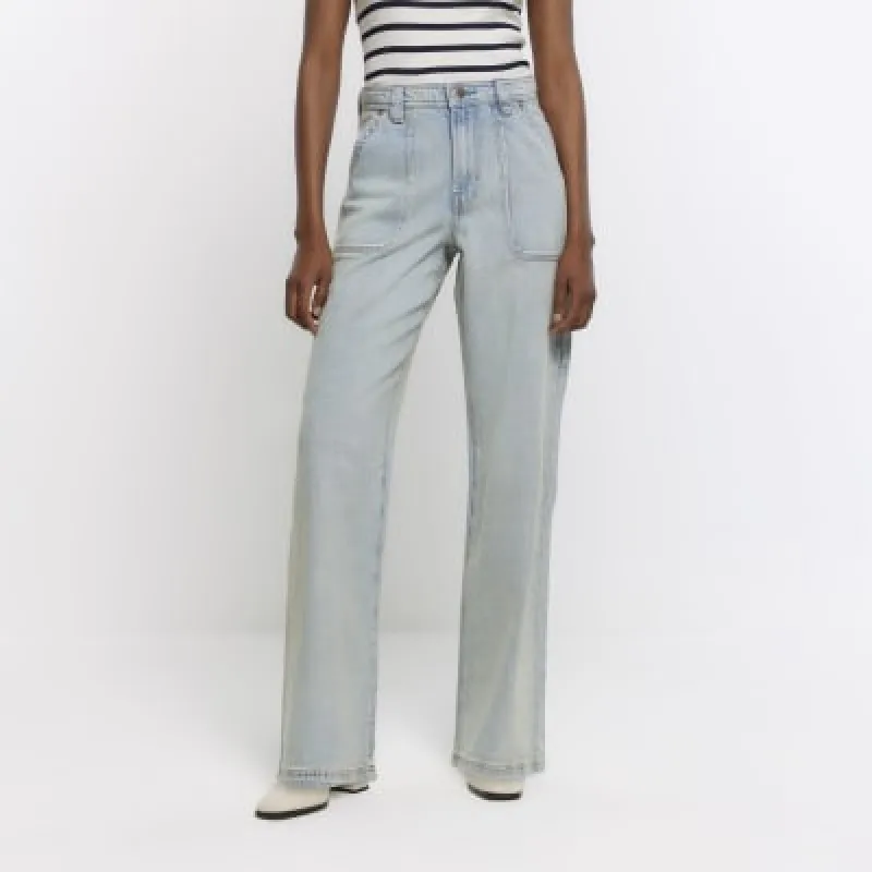 Blue high waisted wide fit cargo jeans made by River Island