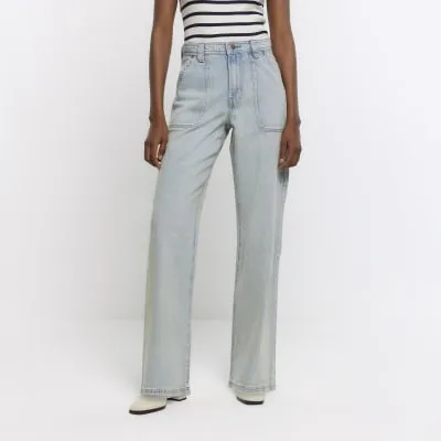Blue high waisted wide fit cargo jeans sold by River Island