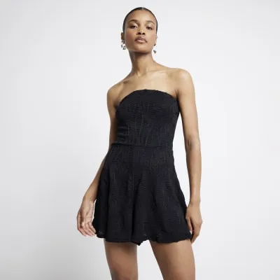 Black Textured Bandeau Playsuit sold by River Island