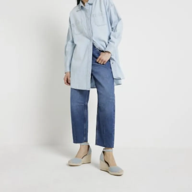 Blue denim stitch wedge espadrille sandals sold by River Island