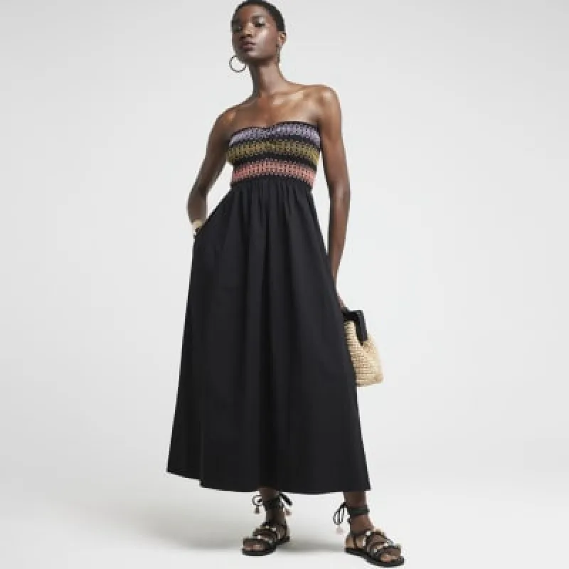 Black shirred bandeau midi dress sold by River Island