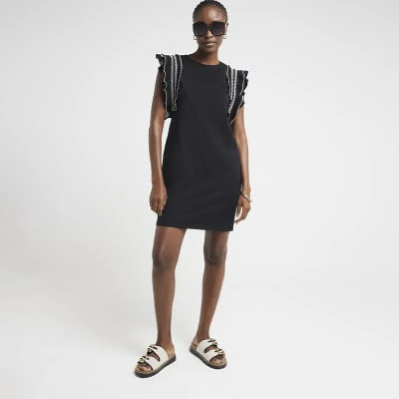 Black frill trim shift mini dress sold by River Island