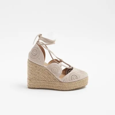 Pink cut out espadrille wedge sandals sold by River Island