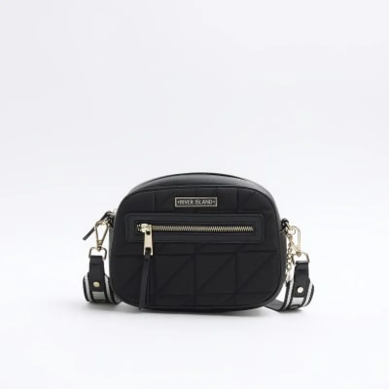 Black quilted camera cross body bag sold by River Island