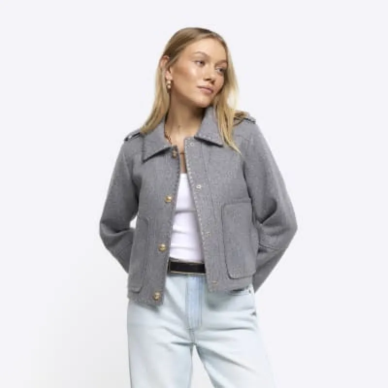 Petite grey stitch detail jacket sold by River Island