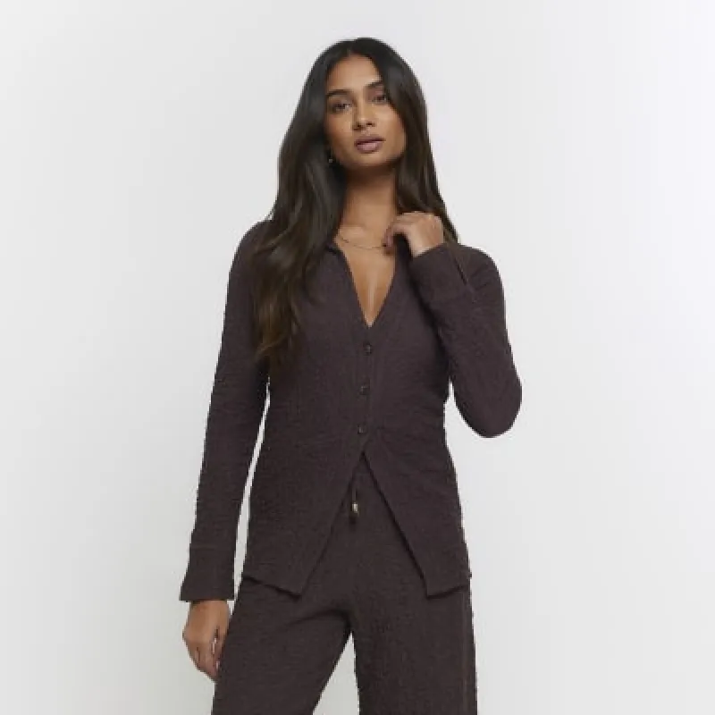 Brown textured long sleeve shirt sold by River Island