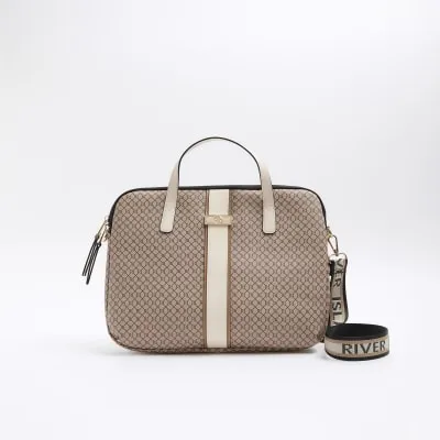 Brown RI monogram laptop bag sold by River Island
