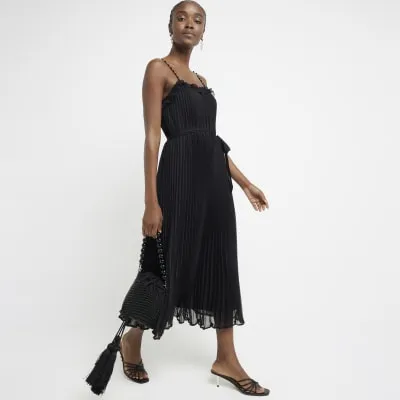Black pleated pearl ruffle midi dress sold by River Island