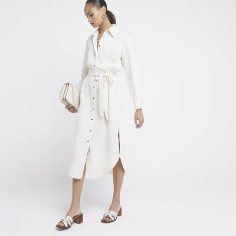 Cream stripe belted midi shirt dress sold by River Island