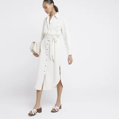 Cream stripe belted midi shirt dress sold by River Island