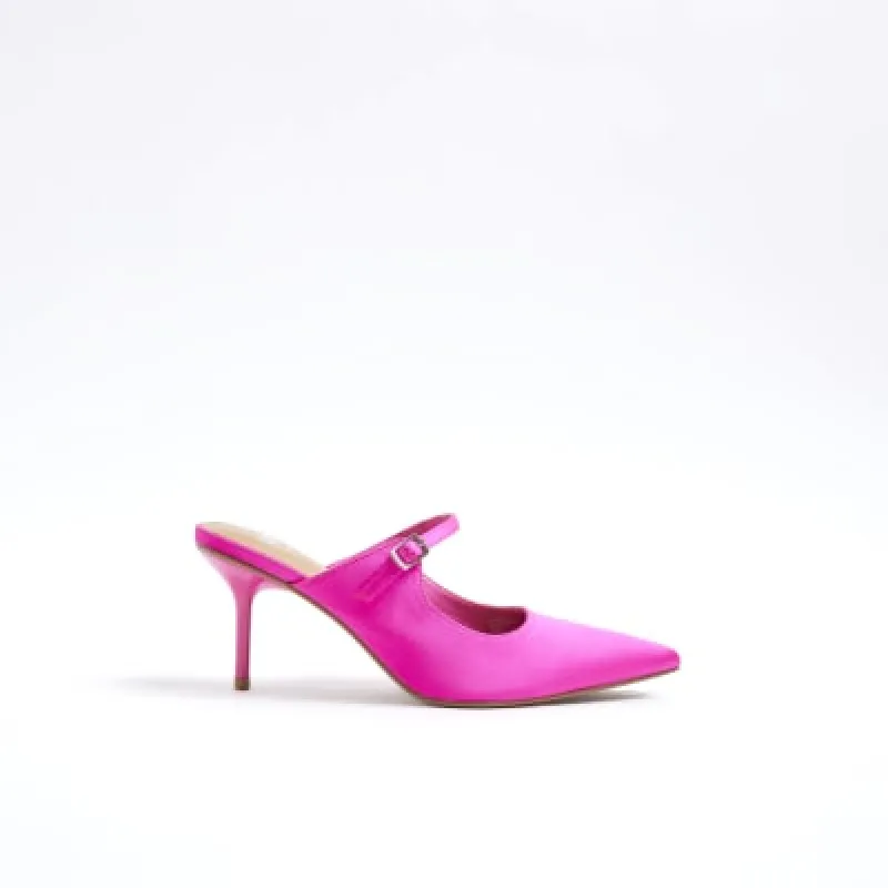 Pink satin mary jane heeled mule shoes sold by River Island