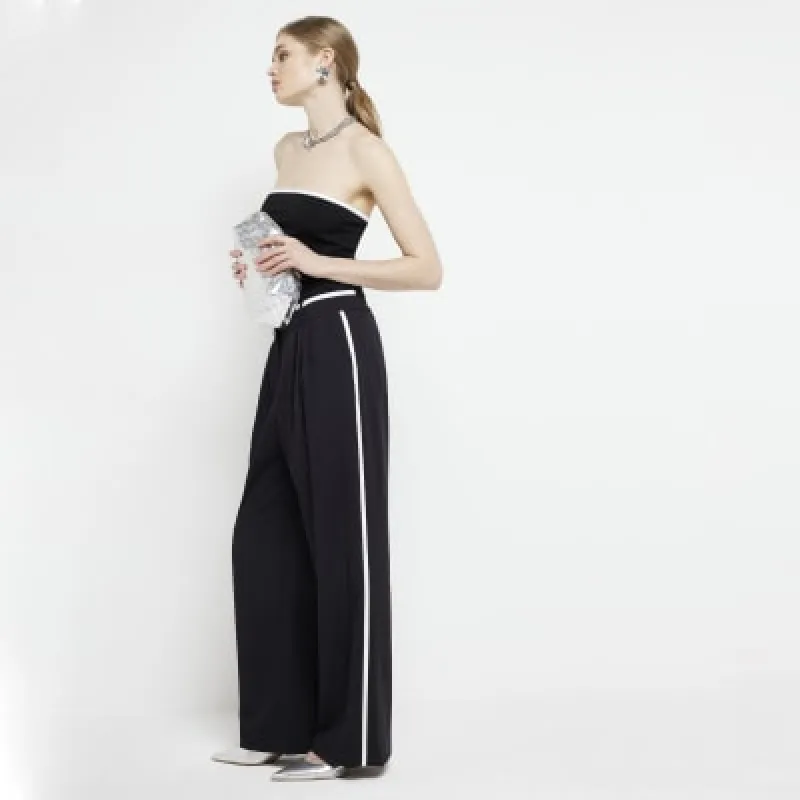 Black side stripe wide leg trousers made by River Island