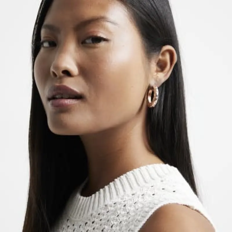 Rose Gold Textured Chunky Hoop Earrings sold by River Island