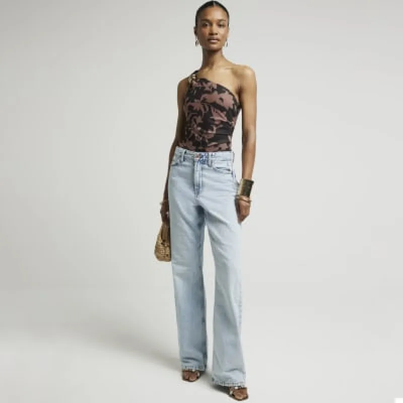 Brown asymmetric bodysuit sold by River Island