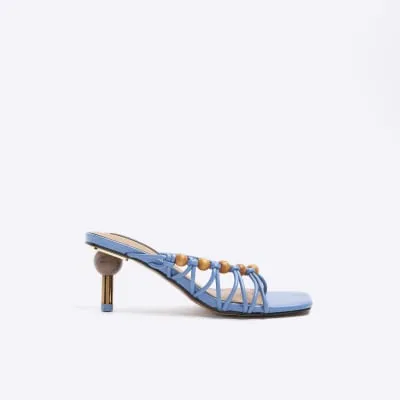 Blue beaded strappy mule heeled sandals sold by River Island
