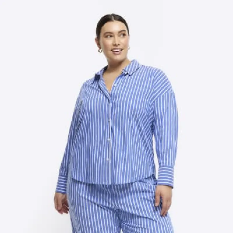 Plus blue stripe long sleeve shirt sold by River Island