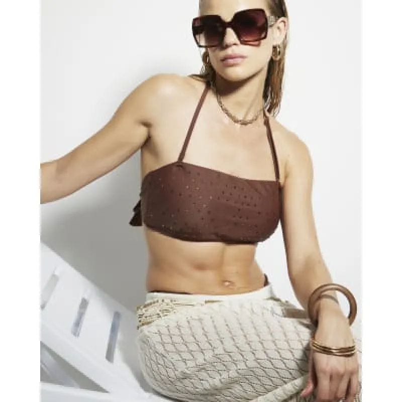 Brown diamante bandeau bikini top sold by River Island