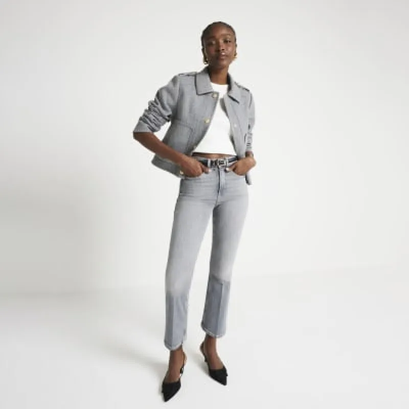 Grey high waisted cropped flare jeans sold by River Island