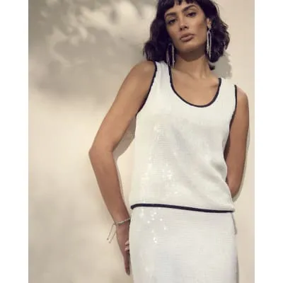 White sequin scoop neck vest top sold by River Island