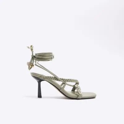 Green shell detail lace up heeled sandals sold by River Island