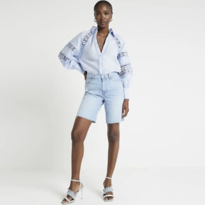 Blue crochet panel oversized shirt sold by River Island