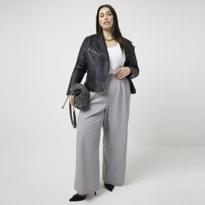 Plus grey side stripe wide leg trousers sold by River Island